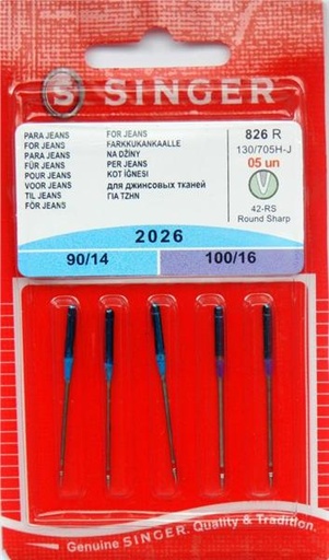 [999.043.014.014] AIGUILLES SINGER POUR MACHINE A COUDRE TOUTES MARQUES - Pour jeans / 5 P. - 3 X 90 - 2 X 100 -  N2026-826